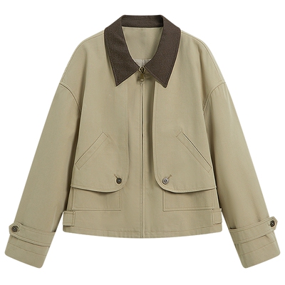 KBNE巴恩风短款外套女装2026春季新款小个子宽松翻领夹克独特上衣