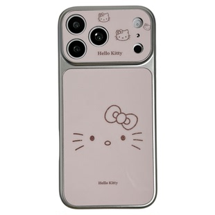 北比少女闪粉线条猫咪表情适用苹果17手机壳iphone16promax新款15带挂绳17pro可爱14pm简约15pro电镀银16全包