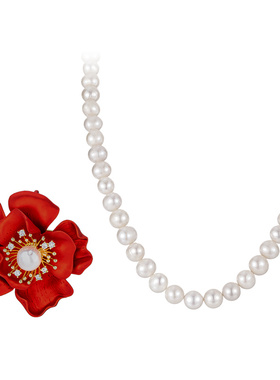 天然淡水珍珠项链胸针胸花套装母亲节礼物送妈妈婆婆长辈实用礼品