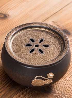 壶承建水陶瓷茶渣缸茶托日式复古鎏金釉茶洗带盖功夫茶道配件过滤