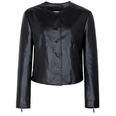 XG雪歌街头风黑色长袖短外套2025春季新款皮质设计短款圆领外套女