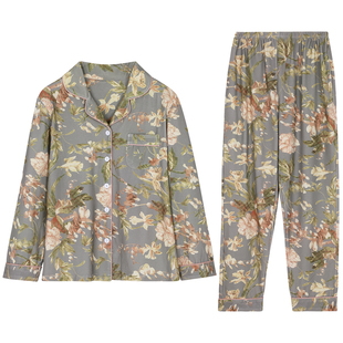 50多岁妈妈睡衣可外穿春季长袖套装超舒服100纯棉中老年人家居服