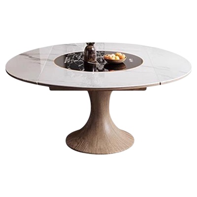 蒂梵拉实木岩板餐桌内嵌暖菜转盘