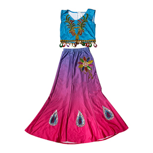 儿童双肩傣族舞蹈服鱼尾裙弹力孔雀舞演出服装女童少儿民族表演服