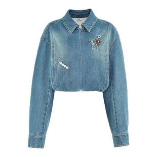 lefame拉飞姆2025秋冬新款潮流趣味别针牛仔短外套夹克通勤上衣女