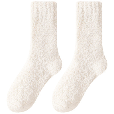 珊瑚绒袜子女秋冬款加绒加厚中筒袜冬天居家保暖地板袜睡眠月子袜