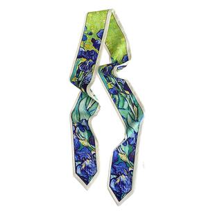 梵高绿蓝莺尾花油画发带丝巾女夏季高级感双面长条绑发绑包包飘带