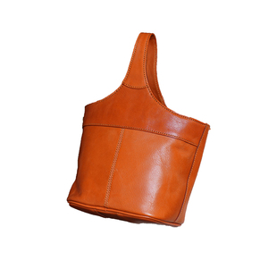 转山头层牛皮复古花篮包植鞣通勤大容量菜篮子水桶包女真皮包包