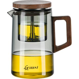 捷安玺飘逸杯泡茶壶耐高温全玻璃内胆茶水分离冲茶器胡桃木沏茶杯