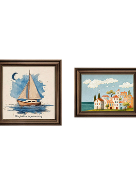 儿童房装饰画中古风卧室床头挂画法式复古油画高级感壁画2026新款