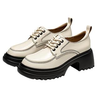 KISSCAT接吻猫[6.5cm奥利奥长腿乐福鞋]厚底增高绑带松糕小皮鞋