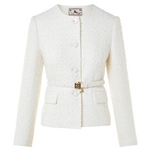 朗姿蝴蝶纱小香风圆领束腰短外套气质法式通勤时尚2026年春季新款