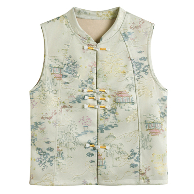 春季新中式盘扣无袖妈妈马甲