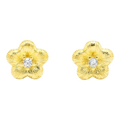 18k金拉丝小花耳钉轻奢女款耳饰
