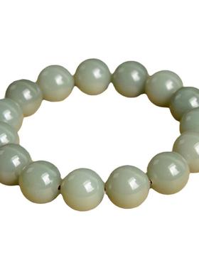 赤钰堂和田玉圆珠手串鸭蛋青天然