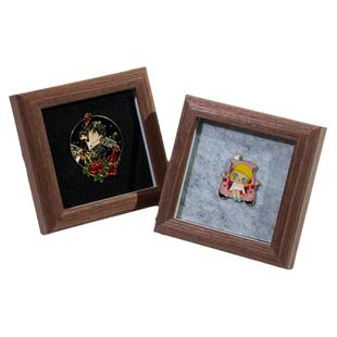 迷你版徽章收纳盒子方形单枚徽章胸针展示板店庆勋章收藏摆台防尘