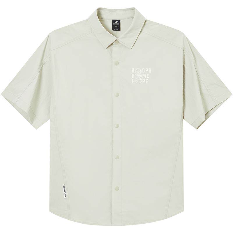 特步衬衫男2026年夏季新款官方运动服装休闲短袖男9742291A0305