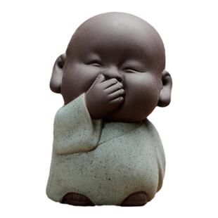 禅意小和尚茶宠功夫茶道摆件紫砂可爱不看不听不说小沙弥陶瓷茶艺