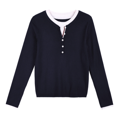 秋冬针织衫女假两件修身毛衣打底