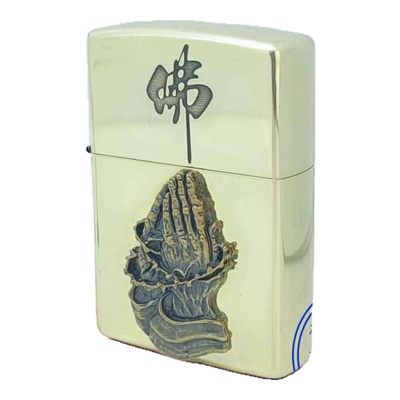 zippo打火机正版纯铜佛莲求佛