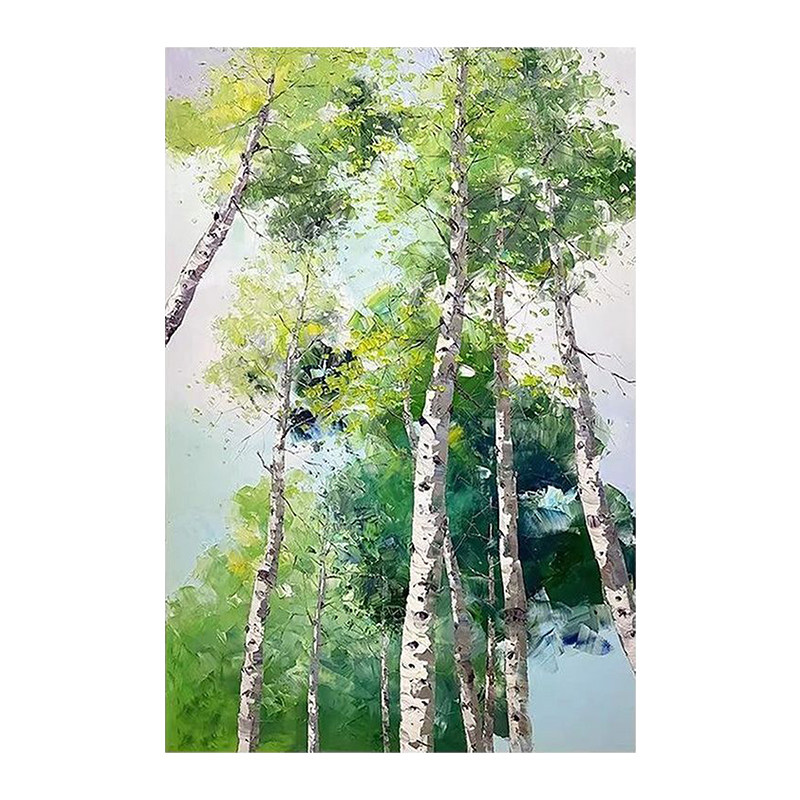可班纯手绘油画翠影桦林风景壁画