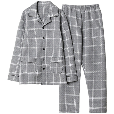 秋冬季纯棉夹层男士家居服睡衣