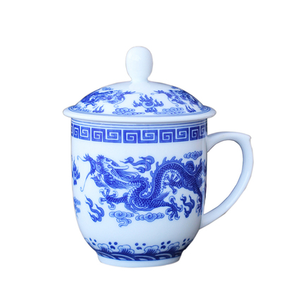 双龙戏珠中式复古红叶正品陶瓷杯