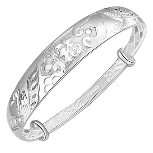 银手镯9999纯银女老人款奶奶实心龙凤银镯子妈妈款送老人实用礼物