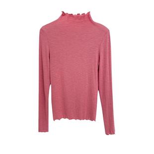 白色半高领薄款中领打底衫女2025秋新款木耳边内搭高级感长袖上衣