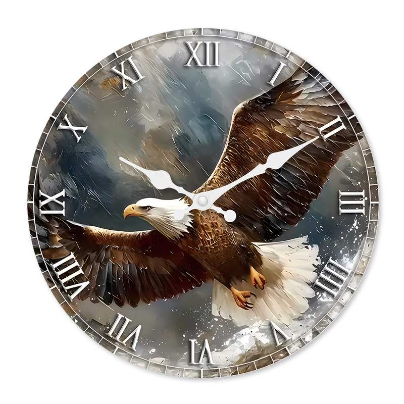 10英寸独特仿3D老鹰客厅木制图案钟表办公室装饰挂钟卧室静音批发