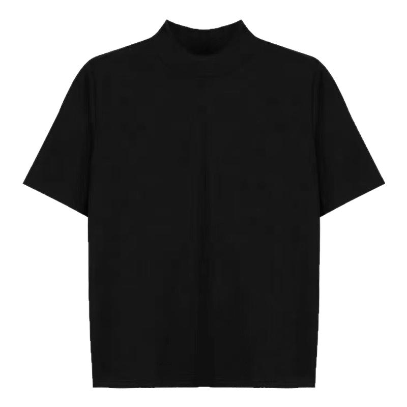 平凡之路金晨左娜同款上衣2023夏季黑色半高领宽松纯棉短袖t恤女