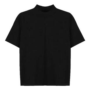 平凡之路金晨左娜同款上衣2026夏季黑色半高领宽松纯棉短袖t恤女