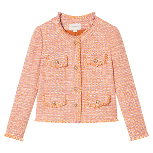 Goodland美地女装春季温柔气质法式小香风短外套圆领花纱夹克