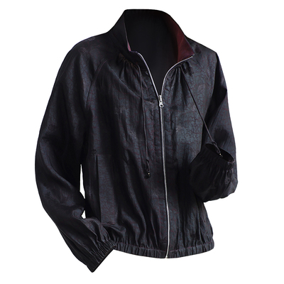 真丝短外套女2026春秋新款优雅香云纱提花棒球服桑蚕丝绸夹克开衫