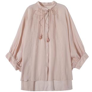 谜底衬衫分袖女2025夏帕斯蒂尔风立体花朵大廓形T型衬衣252MC0604