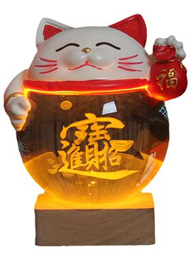 芷墨招财猫创意发光桌搭小摆件
