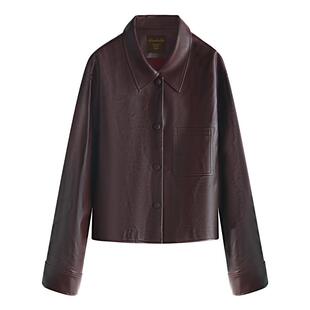 COCOBELLA安可拉红衬衫式PU环保皮衣短外套女复古翻领夹克PU3098