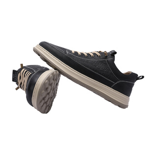 【时尚拼色】古鲨黑色牛皮板鞋男商务鳄鱼纹舒适休闲鞋2026春装新