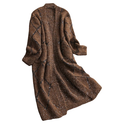 菱形格纹厚款慵懒风长袖毛衣外套