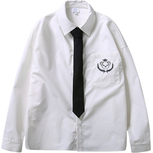 万有引力博物馆 |学院风小熊刺绣白衬衫女春秋长袖宽松学生jk衬衣