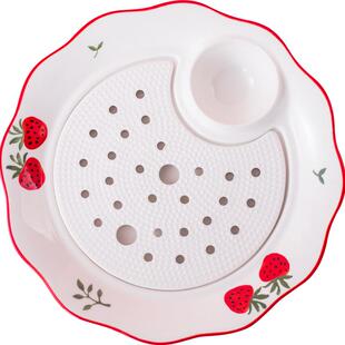 陶瓷饺子盘家用大号沥水双层盘带醋碟水饺盘子创意好看的陶瓷碟子