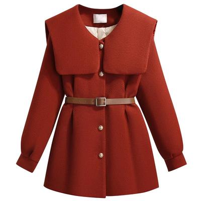 2025新年战袍红色娃娃领毛呢外套