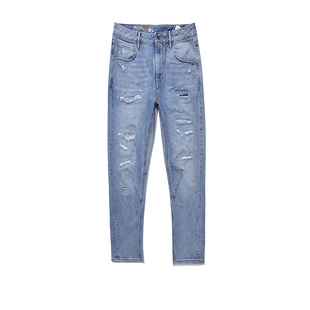 ABLE JEANS【立体锥形裤】春夏新款女士破洞重工水洗小脚牛仔裤