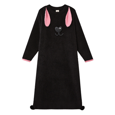 yso【礼物系列】半边绒睡裙女轻软甜美长款睡衣冬加绒女家居服D