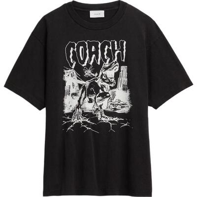 【新品】COACH/蔻驰奥莱男士棉质DINOSAUR CITY图案休闲短袖T恤