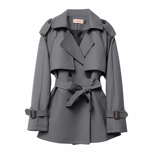 灰色短款风衣外套女2025秋新款小个子巨好看显瘦宽松高级休闲大衣