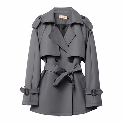 灰色小个子巨好看短款风衣外套