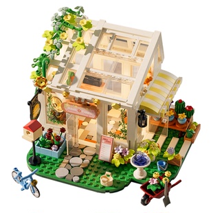 儿童益智拼装小颗粒温馨阳光花房积木玩具模型男孩子房子拼图礼物