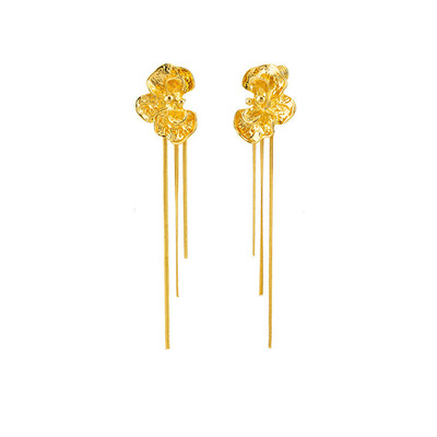 Dopamine Vault」花疏影.金色花朵长流苏耳环女时尚夸张气质耳夹
