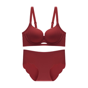 安克拉红无痕内衣套装女聚拢厚款小胸显大文胸套装2026新款爆款